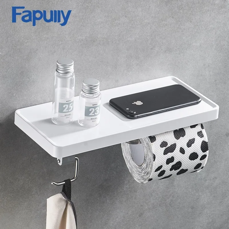 

Fapully Toilet Paper Holder Wall Mounted Single Rolls Paper Stand Wall Holder Bathroom Accessories ABS and Stainless Steel Shelf