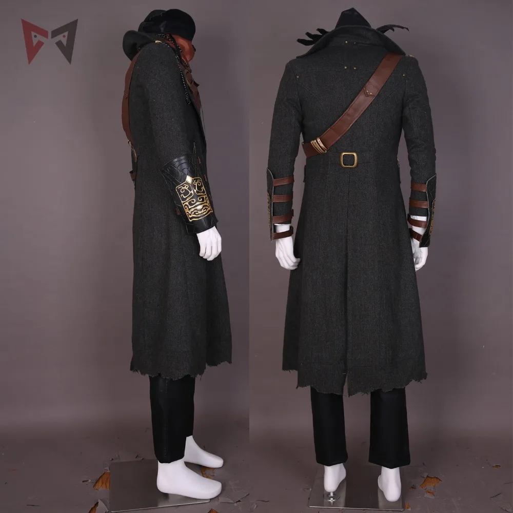 MMGG Bloodborne Косплей Охотник Ludwig Косплей Костюм кожаный жилет пальто брюки шляпа шарф часы ожерелье маска 14 шт. набор