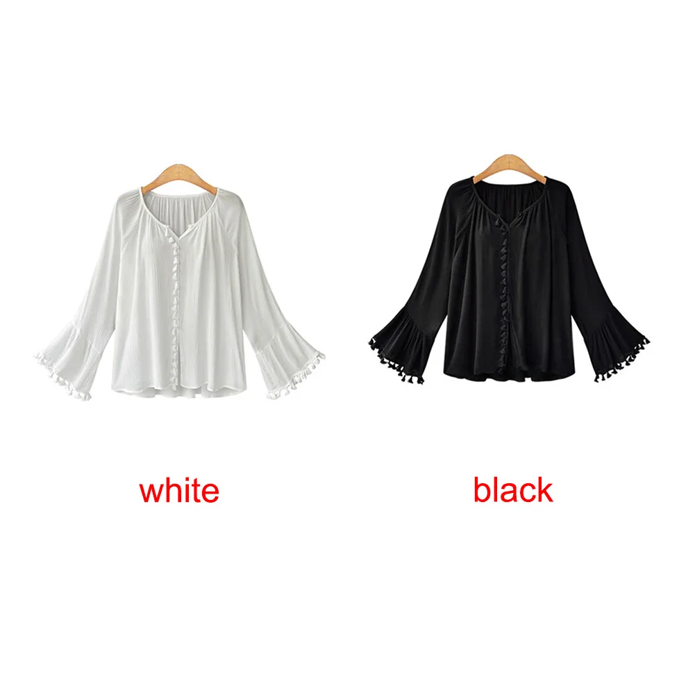 Женская Повседневная Свободная блузка рубашка Топы труба кисточка рукав