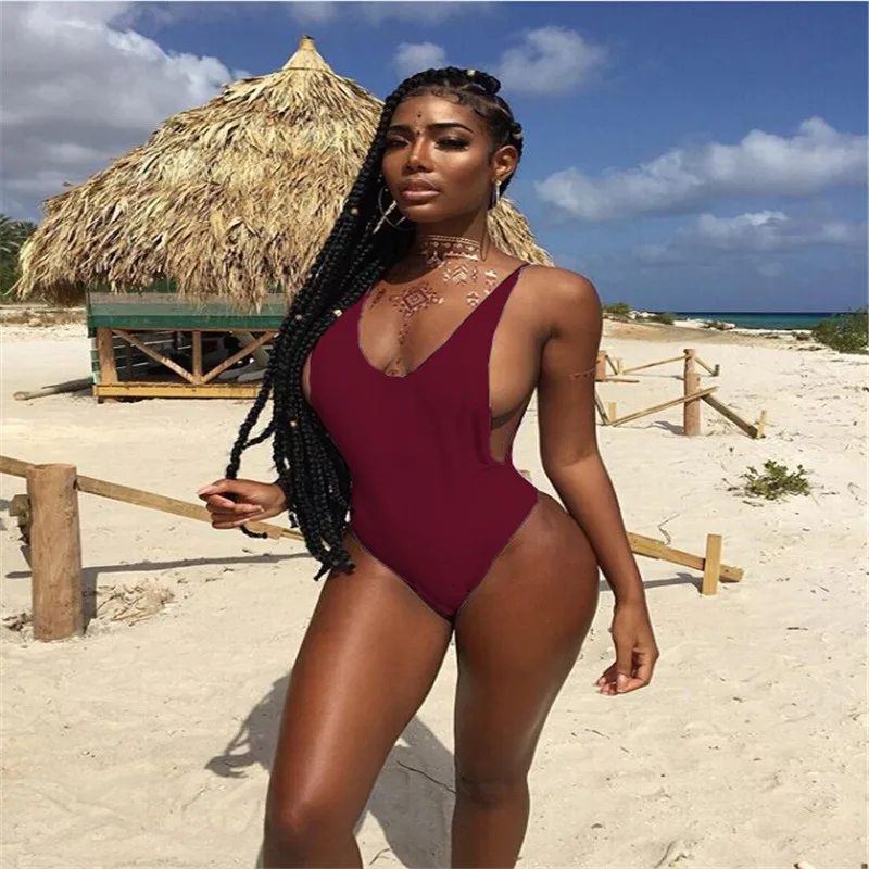 Женский однотонный цельный костюм купальный монокини пуш ап комплект бикини