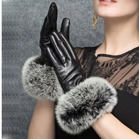 luxury leather gloves with real fox fur womens fashion 2019 winter red hand warm black glove women driving matural fur gloves