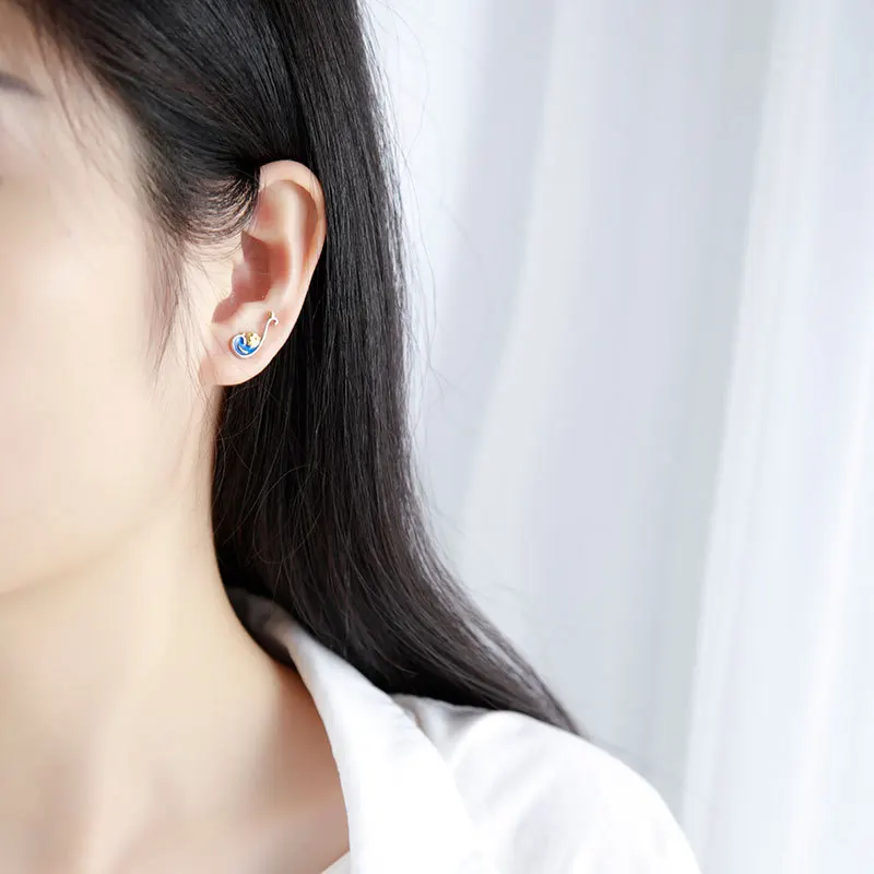 Золотой крест винтажная эмаль 925 серебро Ван Гог серьги блестящие золотые Луна