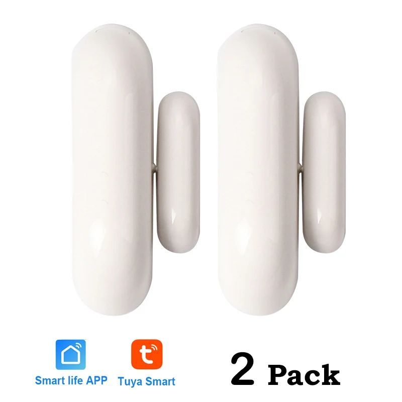 White 2pc WiFi датчик окна двери Tuya smart App уведомления оповещения умный дом датчик безопасности Система сигнализации Противоугонная работа Alexa Google - Цвет: White 2pc