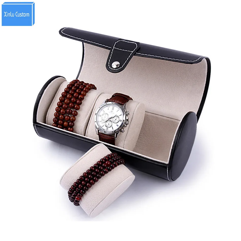 

Black/Brown Leather Round Sport Portable New Watch Roll Display White Sew Jewelry Case Organizer Packaging Box Factory WBG1011