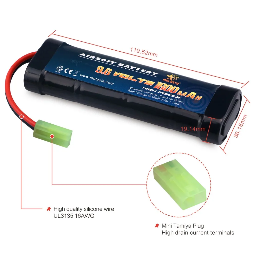 Melasta 8S 2/3A 9,6 v 1600mAh NiMH плоский аккумулятор с мини-коннектором Tamiya для страйкбола пистолетов серии AK Mini или модифицированных AEG