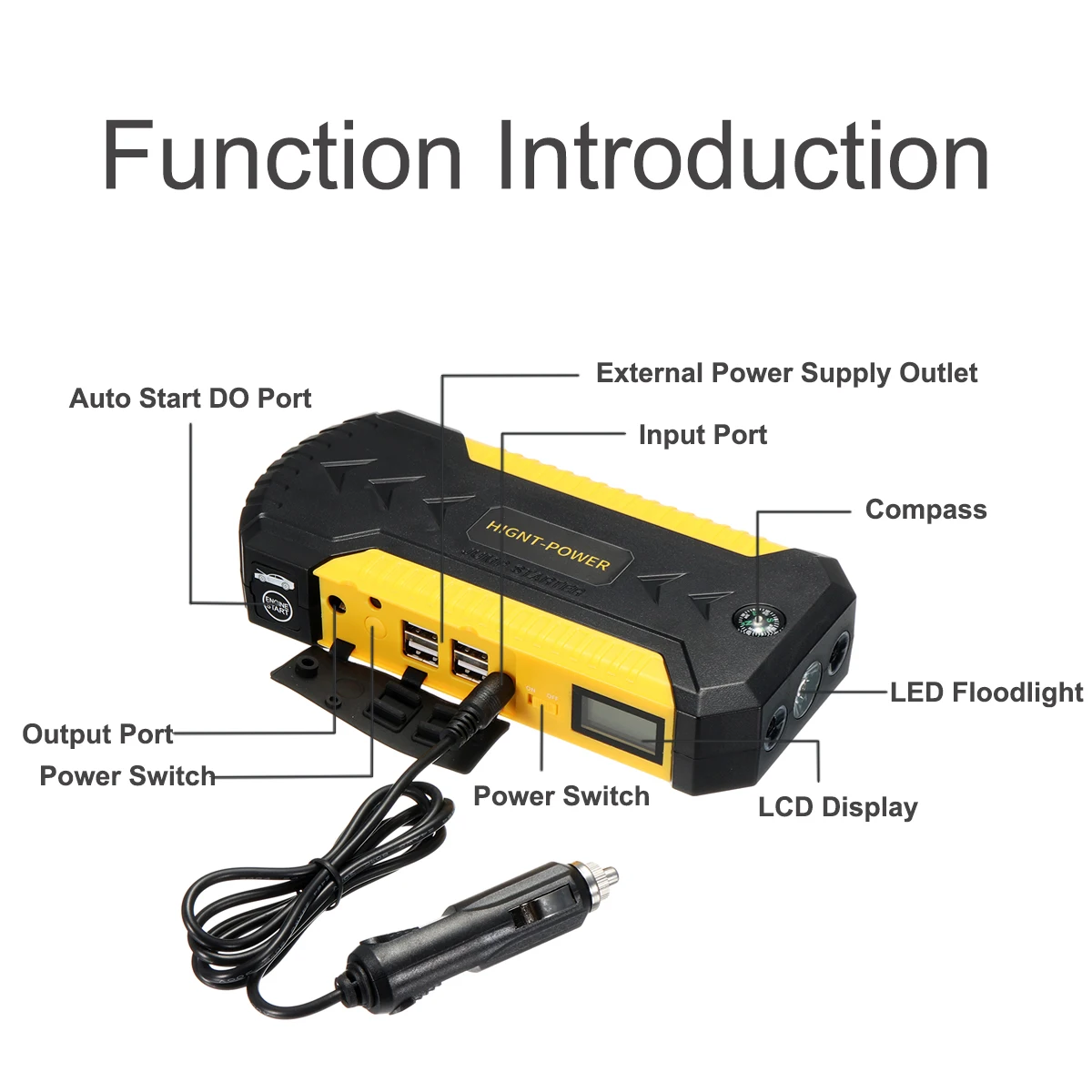 Многофункциональное пусковое устройство 88000mAh 12V 4USB 600A, портативное автомобильное зарядное устройство, пусковое устройство