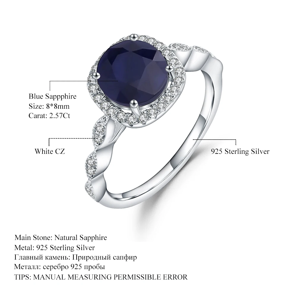 

GEM'S BALLET 2.68Ct Natural Blue Sapphire Halo Engagement Ring 925 Sterling Silver Gemstone Rings For Women Wedding Fine Jewelry