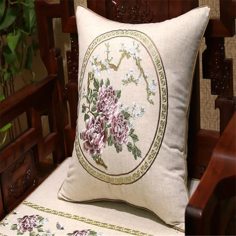Free Shipping Cotton Linen Peony Throw Pillow Inner 50x50cm New Gift Embroidery Cushion Chair Sofa Car Mat Decora Waist Bloster | Дом и сад