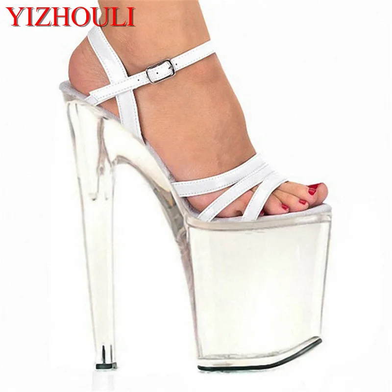 20cm White paint crystal sandals, sexy high-heeled posed new shoes red carpet Paris Dance Shoes