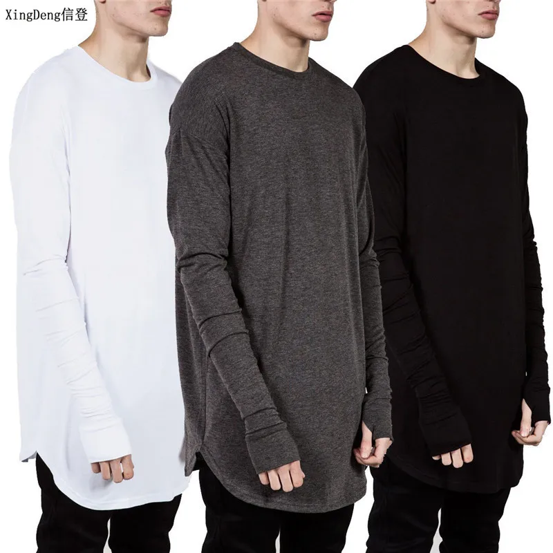Футболка XingDeng с длинным рукавом в стиле хип-хоп уличная мода изогнутые манжеты