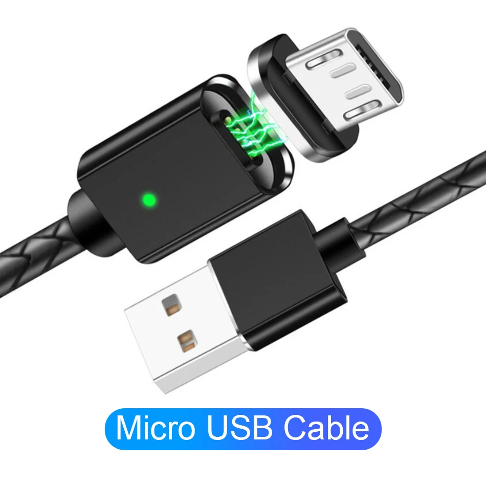 Black for Micro Магнитный кабель из искусственной кожи 3 А, кабель Micro usb type-C, 1 м, для быстрой зарядки, USB C, магнитное зарядное устройство для iPhone, samsung, Xiaomi, Кабо - Тип штекера: Black for Micro
