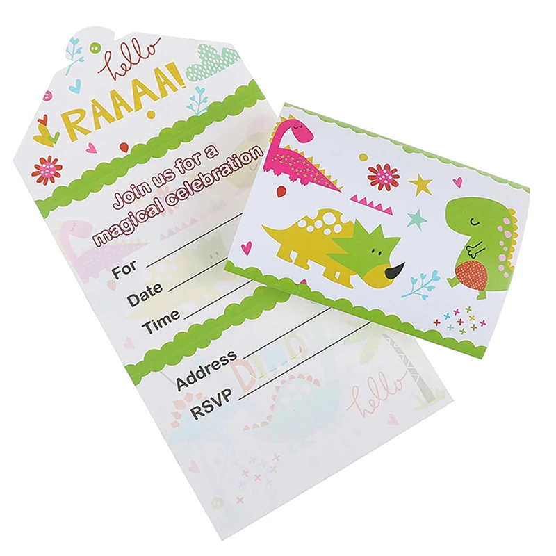 12 шт./лот тематические приглашения в виде динозавра для детей на день рождения