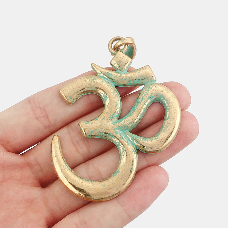 

3PCS Vintage Gold & Verdigris Patina Large Lucky OM/AUM Yoga Charms Pendants for Symbol Necklace Jewelry