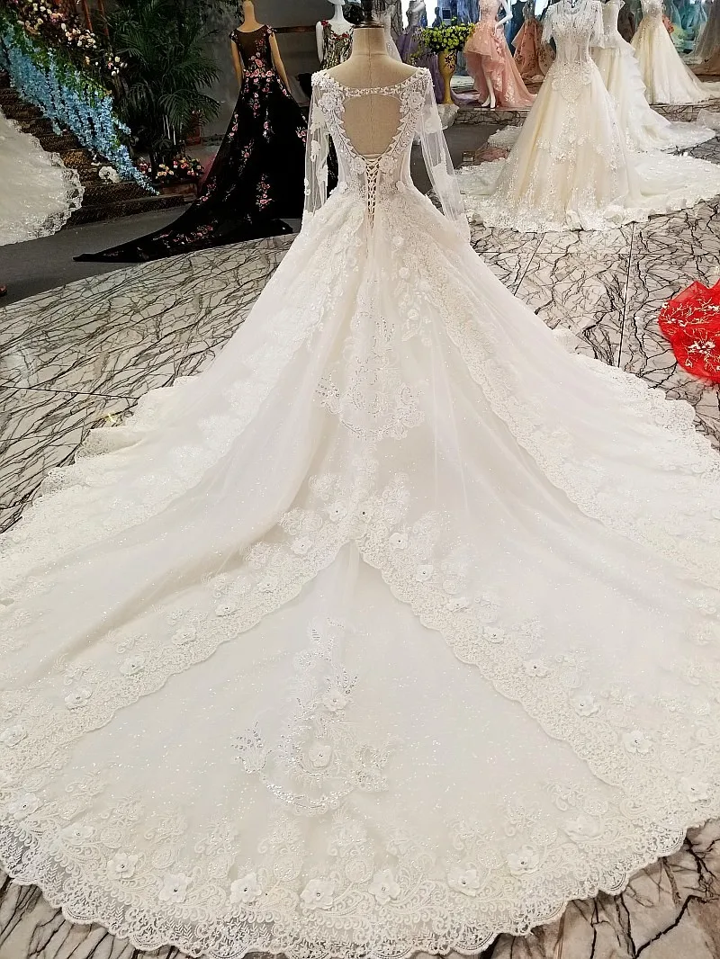 Бэклейк vestido de Noiva Casamento С Открытой Спиной Цветы Кружева бальное платье слоновой кости органзы toyal поезд Роскошная свадебная одежда настоящая фотография