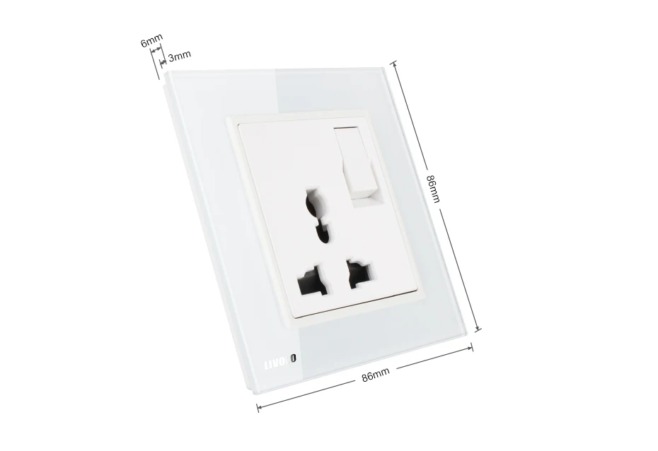 Livolo UK standard 1 банда 1Way кнопочный переключатель и 3 контакта многофункциональная 13A розетка, белая кристальная стеклянная панель, VL-W2Z1C-12