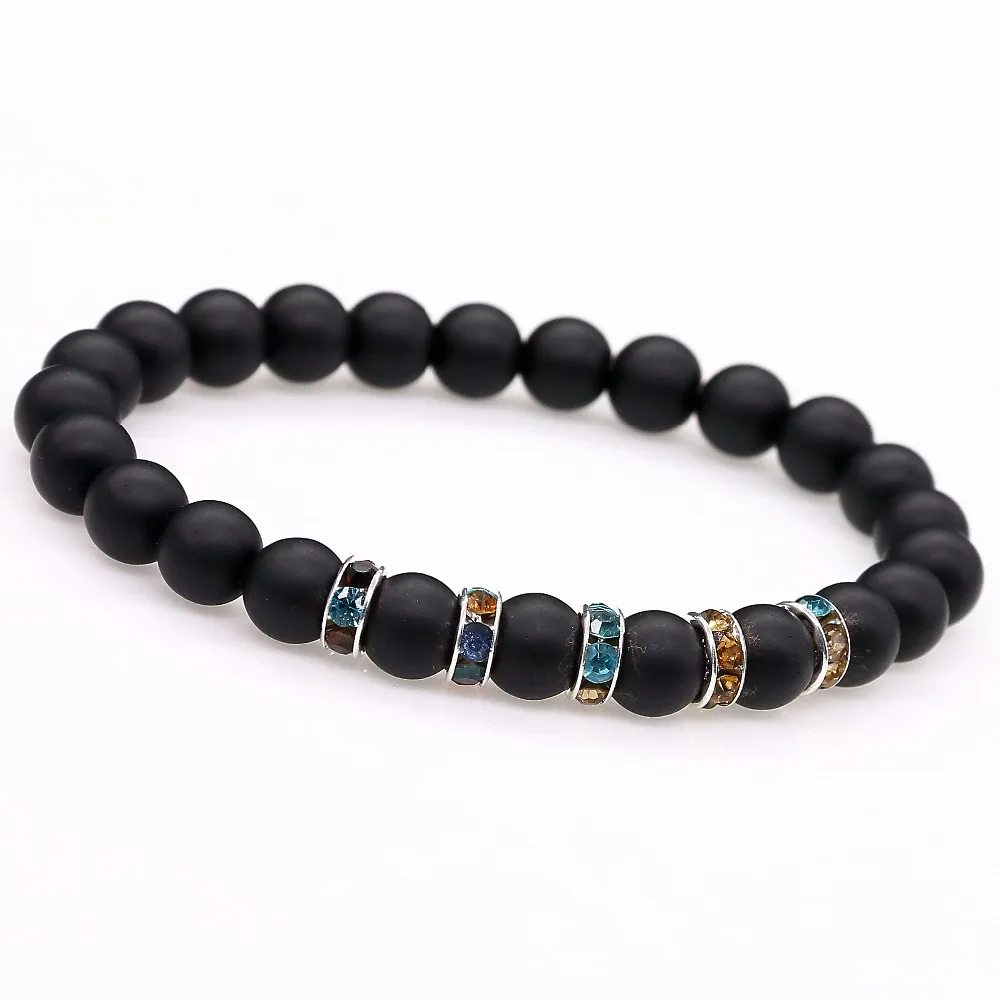 Новинка черный матовый браслет 8 мм Красочные Стразы очаровательный подходит для