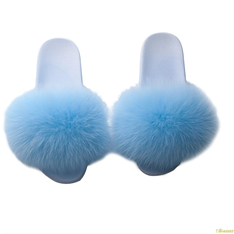 

2020 Summer fox fur slides Cute Plush Fox slippers 100% real fox hair luxury fashion beach slippers White Sole size 36-41