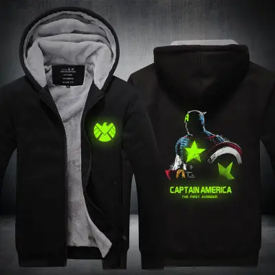 Captain America Costume 2018 Double pile and thick zipper hooded Sweatshirts luminous Jackets for men women | Тематическая одежда