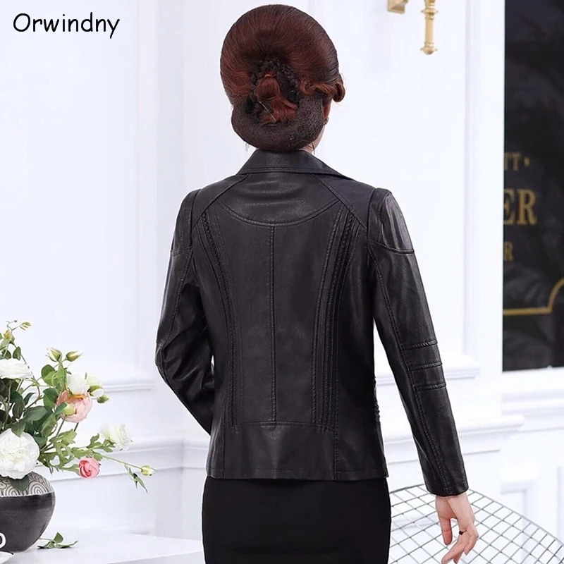 Orwindny размера плюс кожаная куртка для женщин повседневное женское кожаное пальто