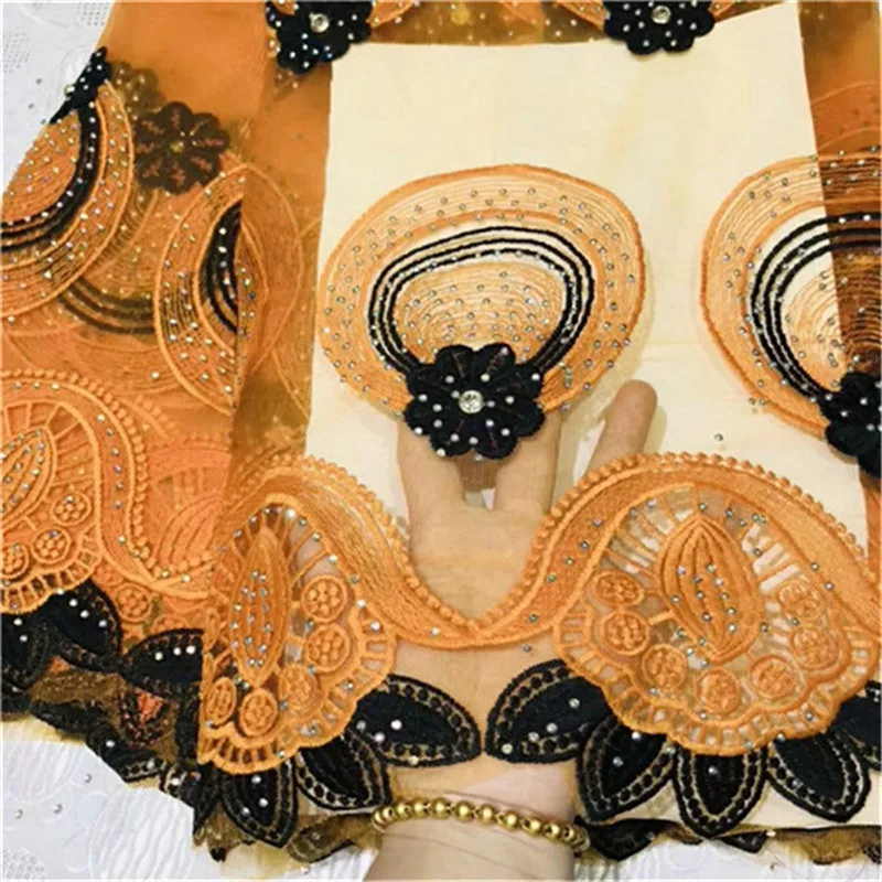 2019 Новое поступление африканская кружевная ткань высокого качества черный цвет