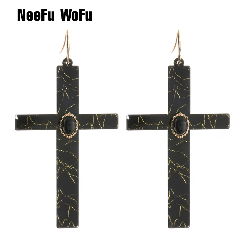 Buy NeeFu WoFu Drop Resin Cross Earrings Brand Stone Big Earring Large Long Brinco Ear Accessories Oorbellen Christmas Gift on