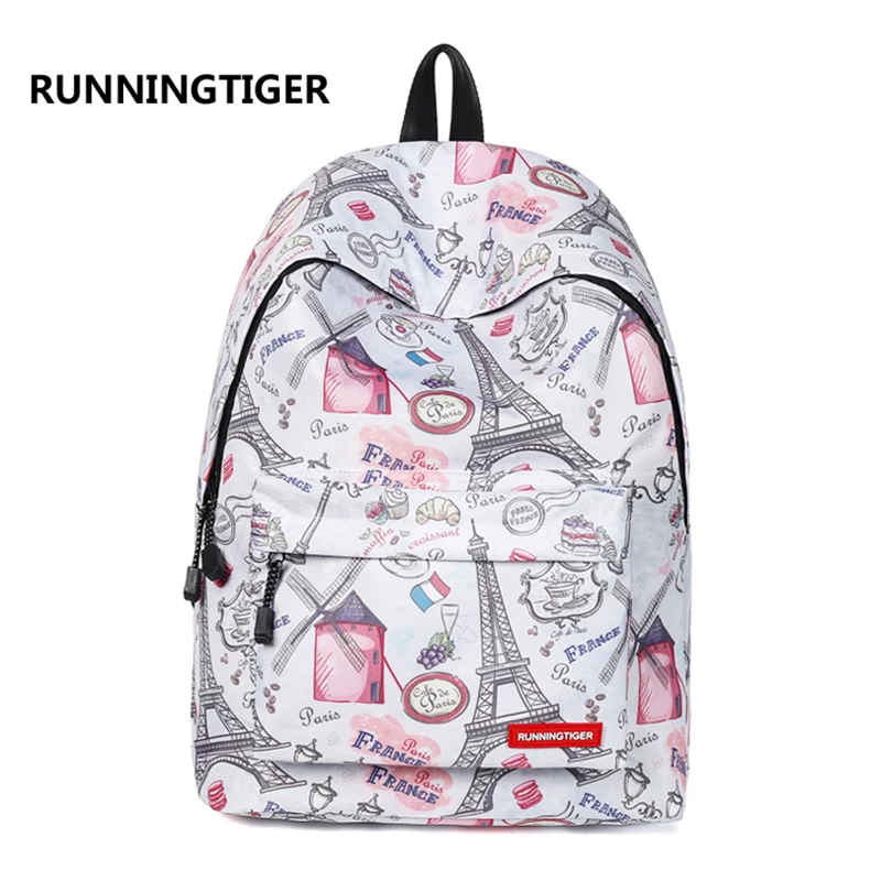 Женский рюкзак RUNNINGTIGER с принтом Эйфелевой башни повседневный школьный для