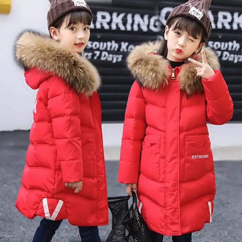 Girl Kids Winter Long Coat Thick Warm Big Fur Hoodies Coats Jakcets Girls Children Overcoat Clothes | Детская одежда и обувь