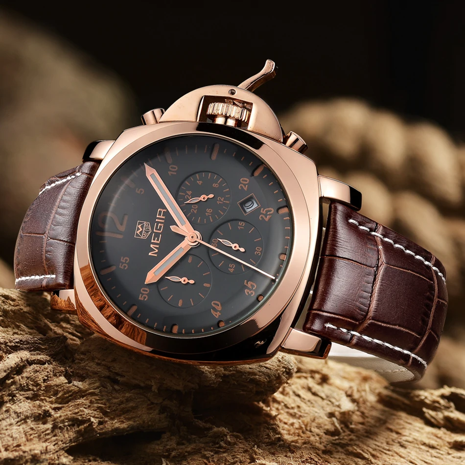 MEGIR хронограф повседневные часы мужские люксовый бренд кварцевые военные