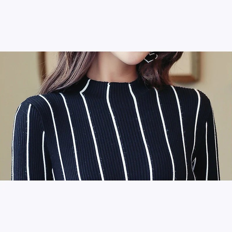 2018 Winter Clothes Women Long Sleeve Striped Thick Sweaters Pullovers Vintage Turtleneck Christmas knitted Sweater Pull Femme | Женская