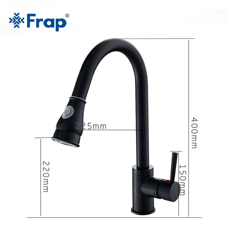 Frap Новое поступление выдвижной кухонный кран черный смеситель для раковины