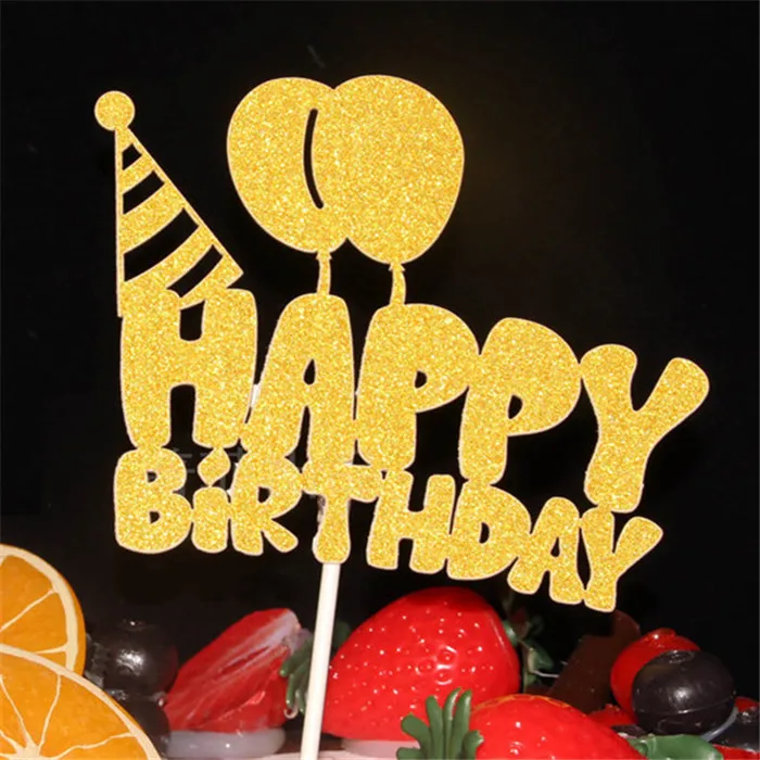H62 Cake Topper Топперы для кексов на 1-й день рождения для девочек, украшения для торта на день рождения, вечерние принадлежности для мальчиков, черный Топпер для торта «С Днем Рождения» - Цвет: H62 Cake Topper