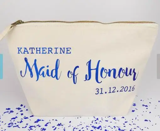 

customized glitter name date Bridesmaid Gift Make Up Bags Maid of Honour makeup Unique Gift for Bridal Party Bags flower girl