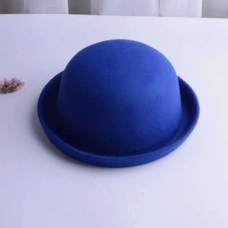 blue Детские фетровые шляпы для мальчиков и девочек; детская фетровая шляпа; шерстяные фетровые шляпы для мальчиков и девочек; фетровая шляпа-котелок - Цвет: blue