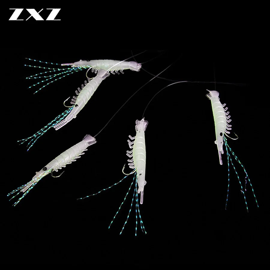 

200pcs 40Bags Soft Lumious Fishing Lures with Artificial Hooks Sabiki Rigs Bionic Fluorescent Shrimp String Hooks Tackle