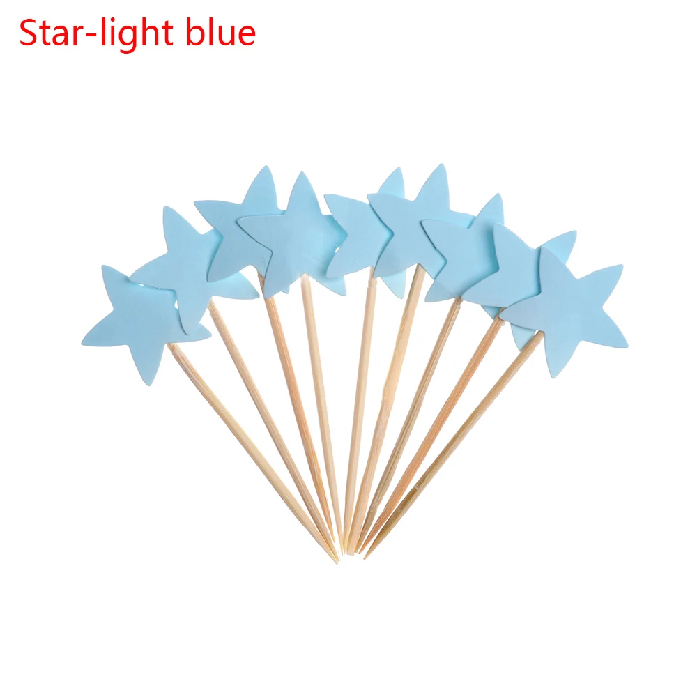 Star light blue 20 шт./лот милый блестящий в форме сердца, звезды, топперы для кексов на день рождения, свадьбу, украшение для торта, топпер для украшения еды - Цвет: Star light blue
