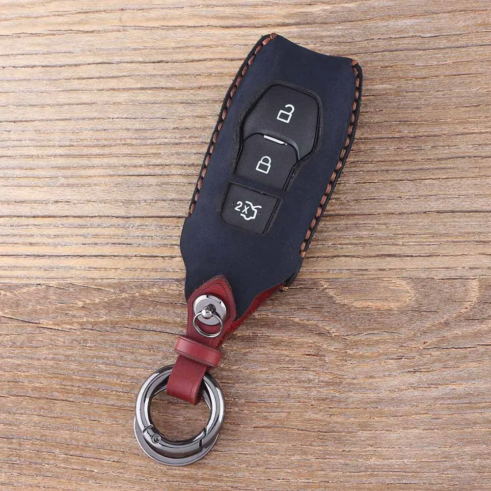 Color C KEYYOU 3 кнопки дистанционного кожаный ключ оболочки сумка для Ford Mondeo Fusion брелок для ключей автомобиля чехол брелок крышка - Название цвета: Color C