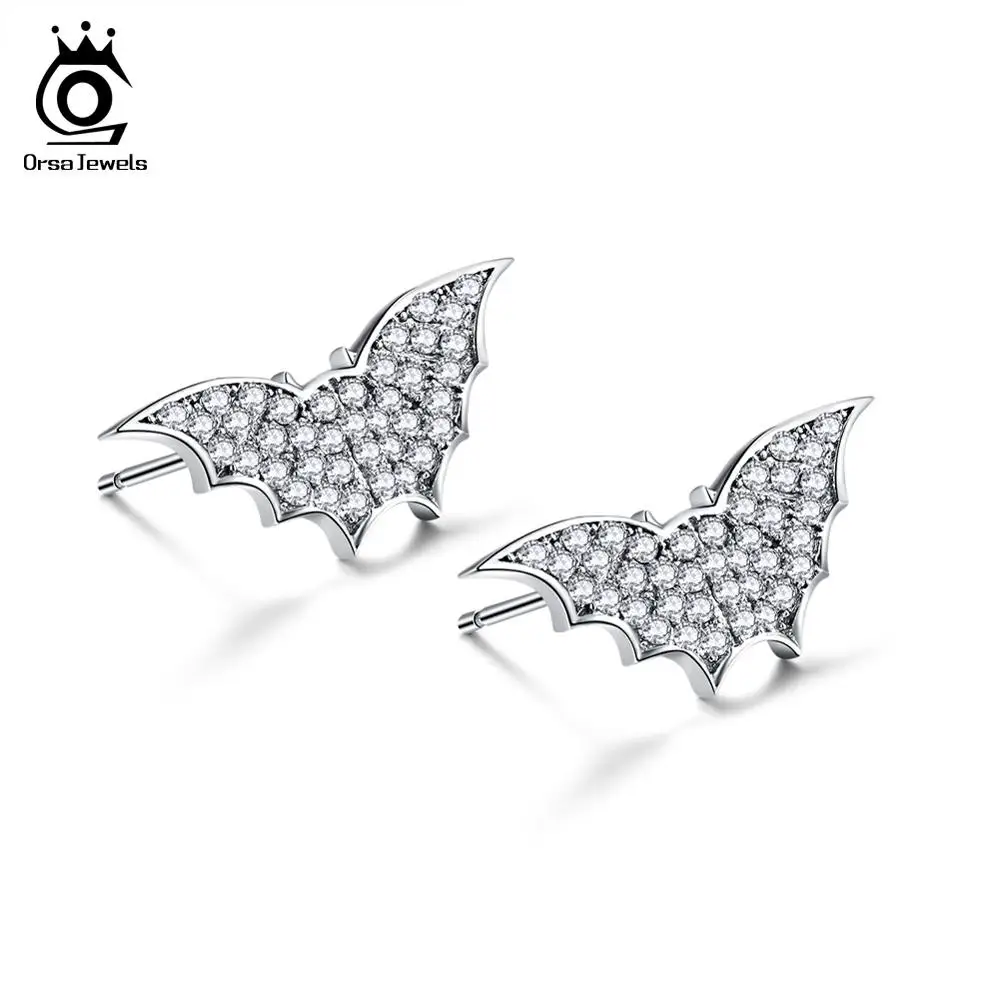 Clear Color ORSA JEWELS, серьги-гвоздики для женщин, летучая мышь, рисунок, черный, прозрачный, ослепительный, AAA CZ, дизайн, тема, вечерние ювелирные изделия OE200 - Окраска металла: Clear Color