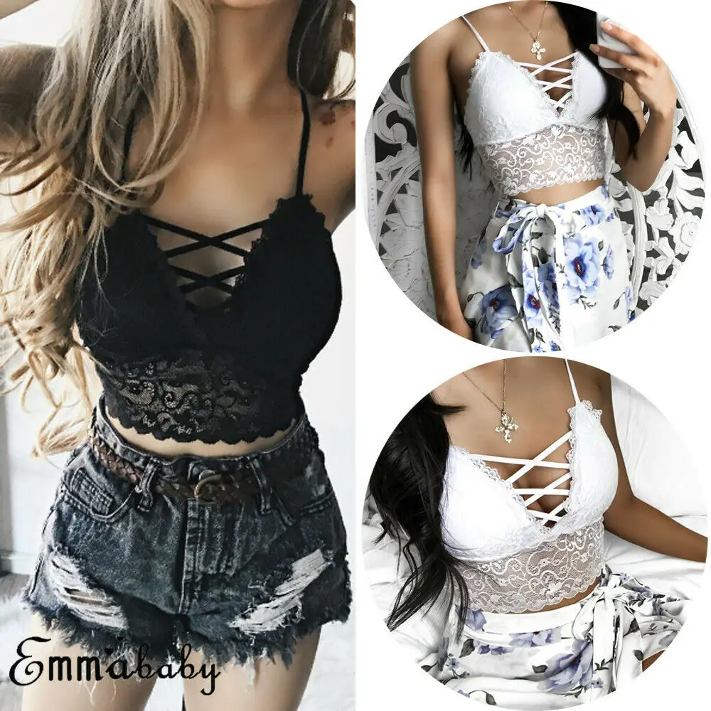 Модный женский летний топ майки сексуальный кружевной на бретелях бюстгальтер