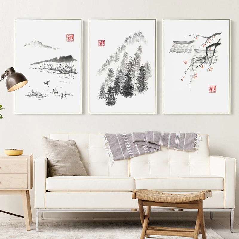 07 г абстрактный китайский стиль чернильный пейзаж А4 А3 холст Художественная