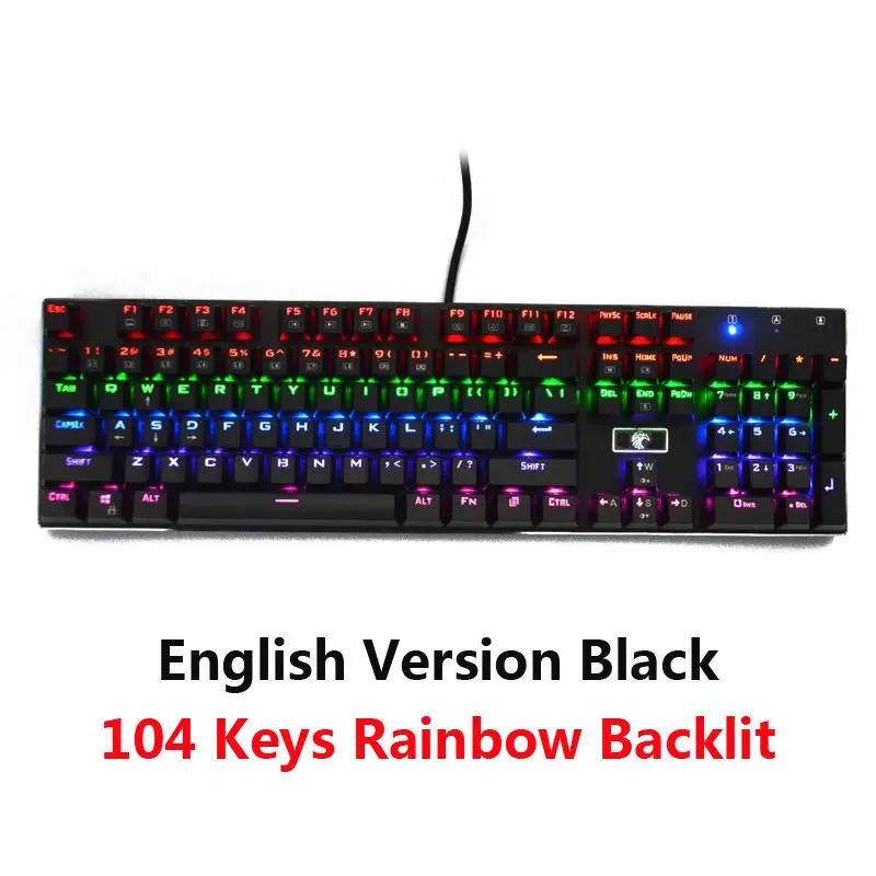 Black 104key Backlit Механическая клавиатура с RGB подсветкой, USB Проводная компьютерная эргономичная игровая клавиатура для ПК, настольный компьютер, синий, коричневый, красный переключатель, русский язык - Цвет: Black 104key Backlit