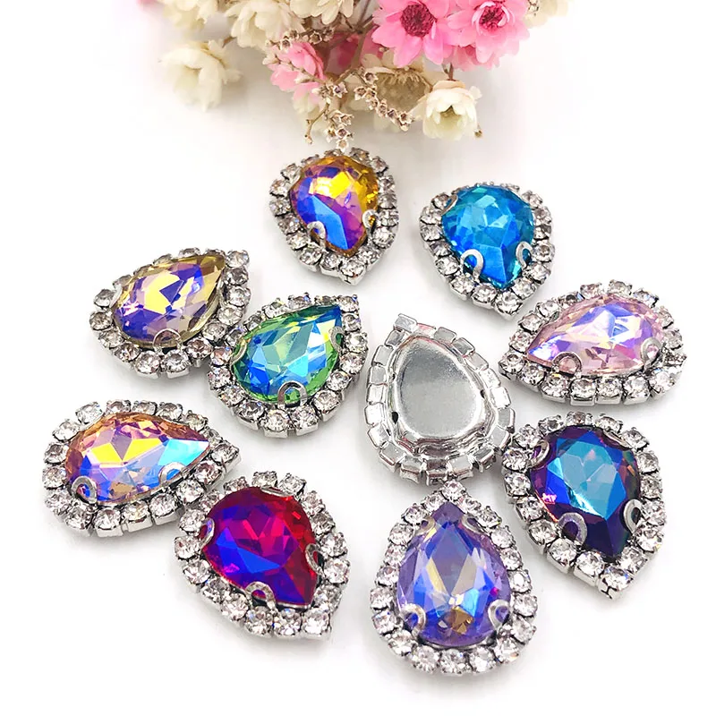 Свадебные украшения в форме слезы золотые желтые AB пуговицы из хрустального