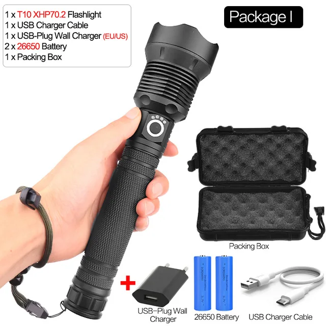 I Самый мощный XLamp xhp70.2 самый мощный фонарик с usb-зарядкой, светодиодный фонарь xhp70 xhp50, аккумулятор 18650 или 26650 для кемпинга - Испускаемый цвет: I