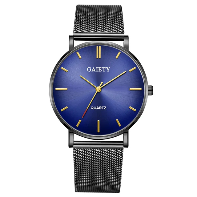 black blue gold Мужские градиентные часы Aurora Модные мужские s часы лучший бренд класса люкс ультра тонкие кварцевые мужские наручные часы повседневные сетчатые стальные мужские часы - Цвет: black blue gold