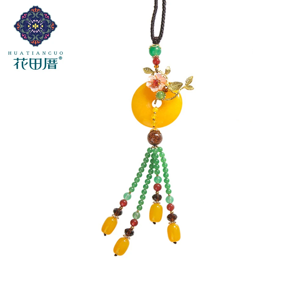 

Ethnic HandmadeTassel Pendante Necklace Shell Flower Round Yellow Stone Green Stone Bead RopeChain Fashion WomanJewelry CL-18109