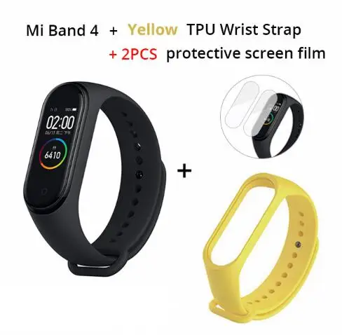 add yellowstrap film Xiaomi mi Band 4 новейший музыкальный Смарт mi band 4 браслет пульсометр фитнес 135 мАч цветной экран Bluetooth 5,0 - Цвет: add yellowstrap film