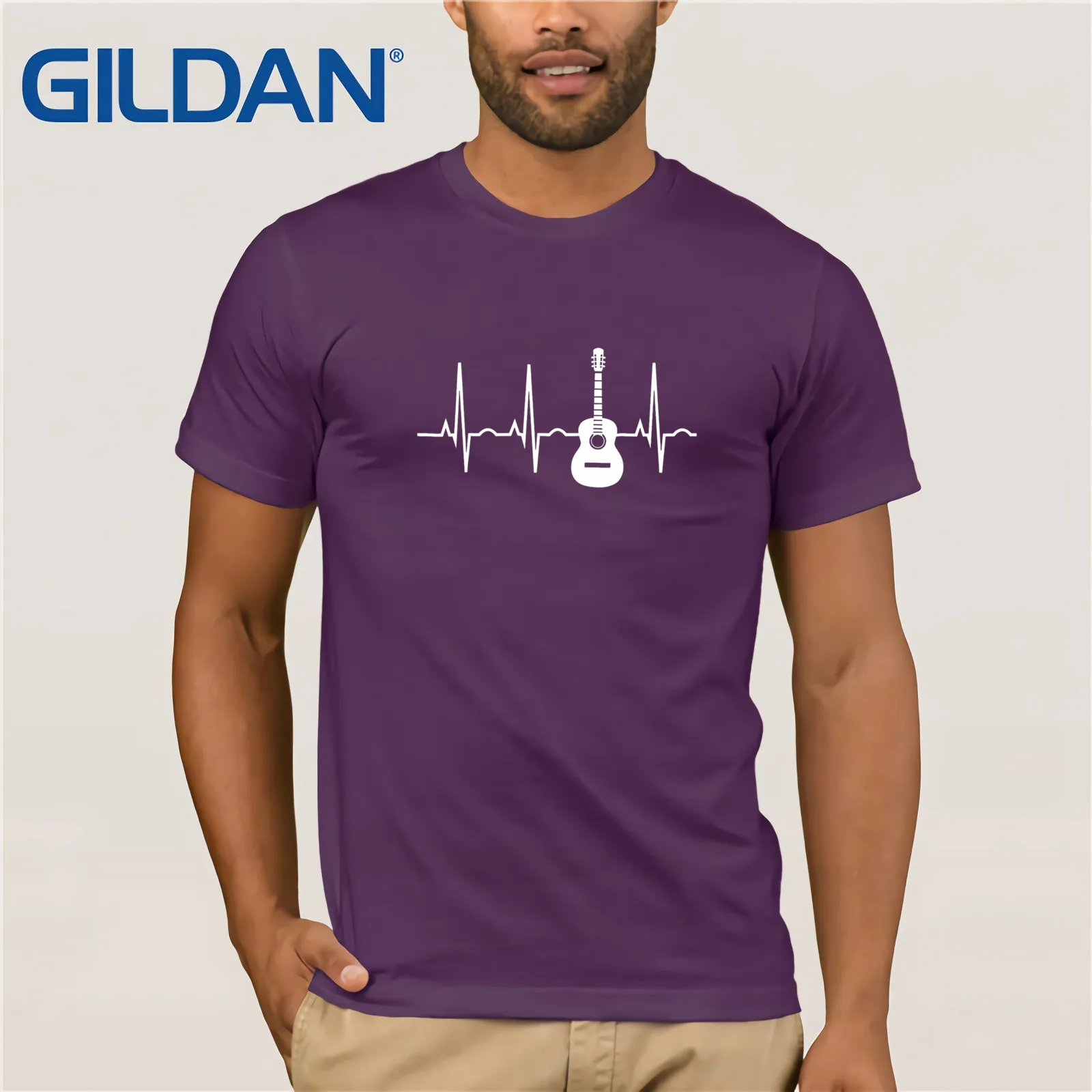 Acoustic Guitar Heartbeat Shirt Musician T-Shirt 2021 Summer Men's Short Sleeve | Мужская одежда