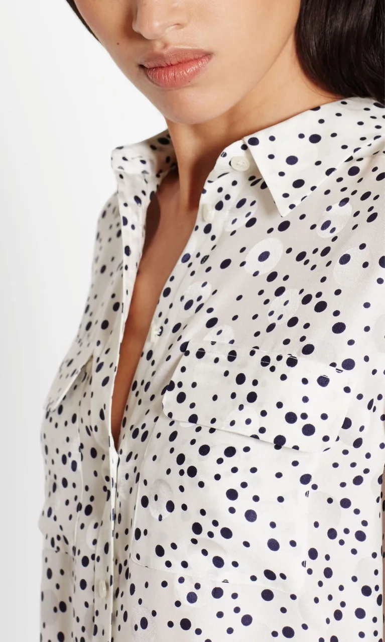 Новинка EQ 100% шелк Большая маленькая в горошек с принтом женские блузки длинным