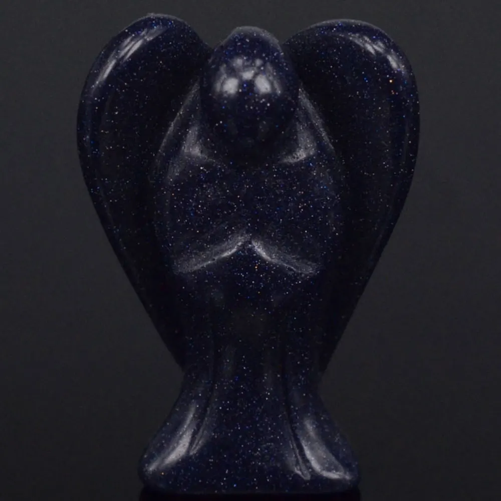 

1,5 "Nice Blue Goldstne Песочная резьба ангел натуральные ремесла фигурка Чакра Исцеление Рейки