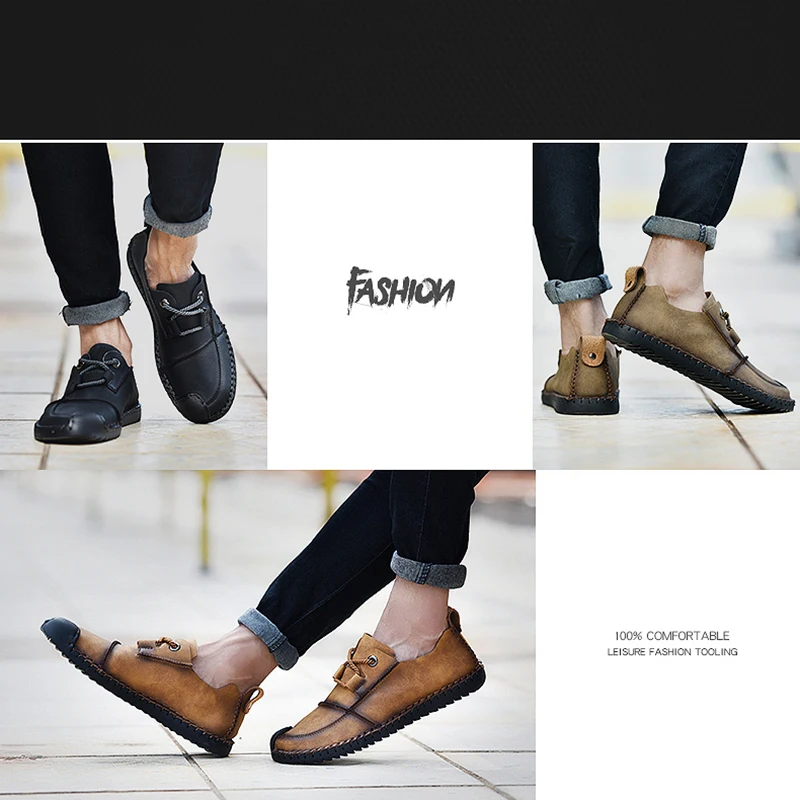 Туфли мужские кожаные ручной работы мягкие дышащие мокасины без застежки на