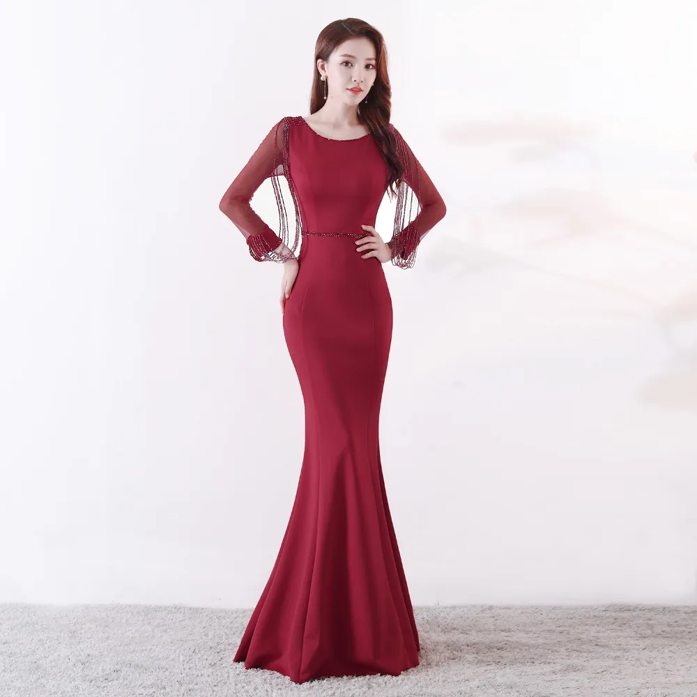 

Sladuo платье с русалочкой вечерние элегантные Праздничное платье длинное платье для выпускного вечера цвет красного вина Длинные рукава Стр...